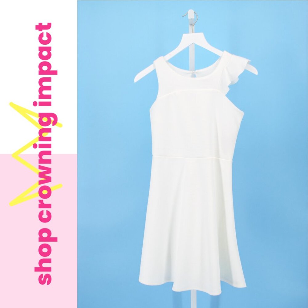 White Asymmetrical Ruffle Dress - Girl's 16 | Ava & Yelly